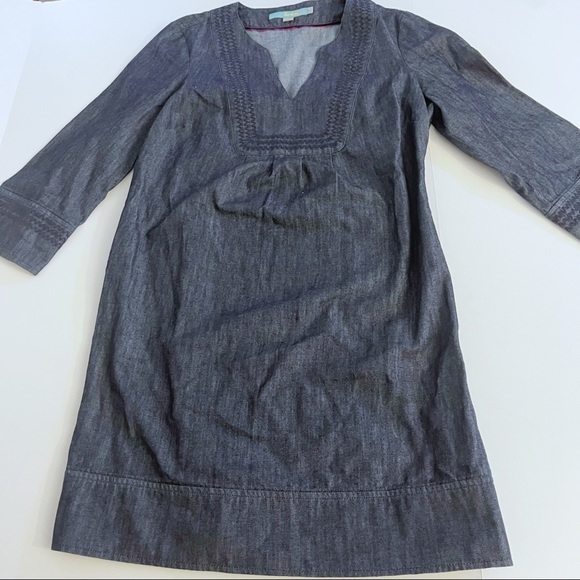 BODEN Jean Dress Size 2 Long Sleeve Embroidered Accent - Picture 1 of 6